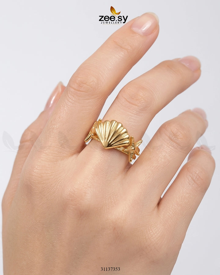 Golden Riviera Seashell Starfish Ring Finger Ring - Zeesy Jewellery Pakistan | Premium Artificial & Imitation Jewellery