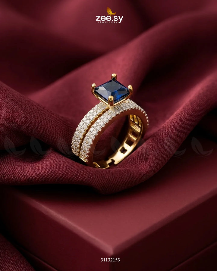 Golden Sensational Bold Stone Ring Golden Blue Finger Ring - Zeesy Jewellery Pakistan | Premium Artificial & Imitation Jewellery