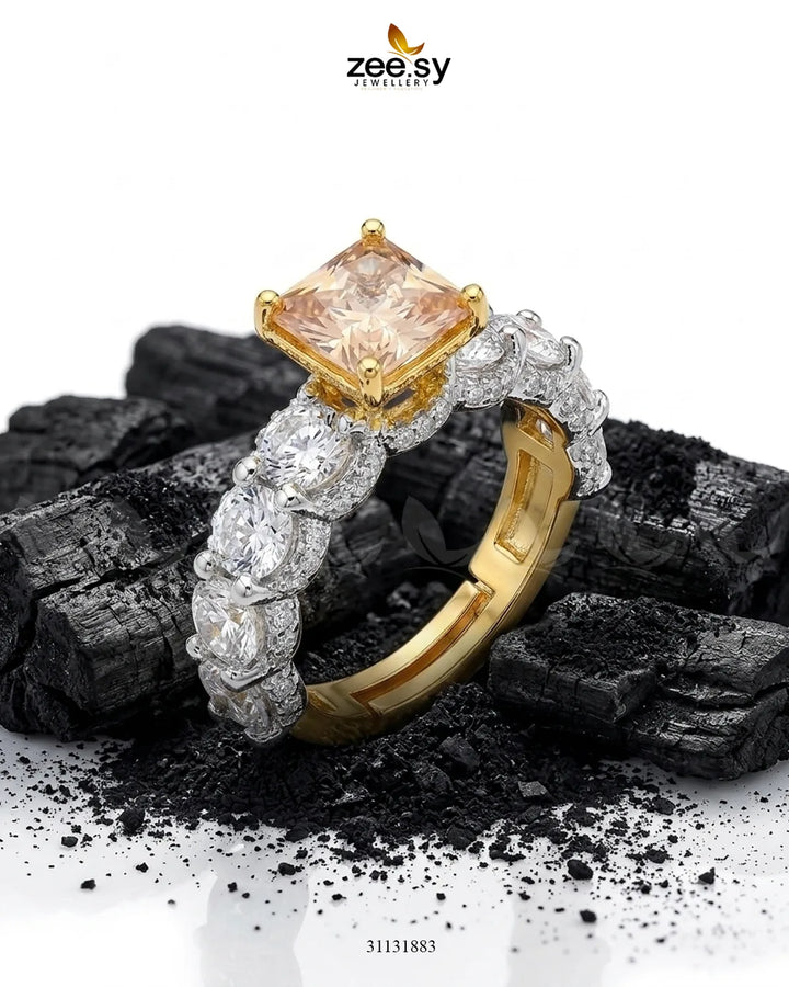 Golden Solitaire Center Stone Ring Finger Ring - Zeesy Jewellery Pakistan | Premium Artificial & Imitation Jewellery