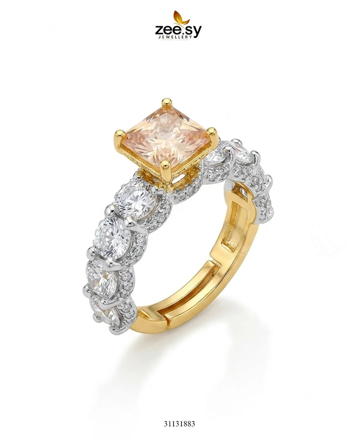Golden Solitaire Center Stone Ring Finger Ring - Zeesy Jewellery Pakistan | Premium Artificial & Imitation Jewellery