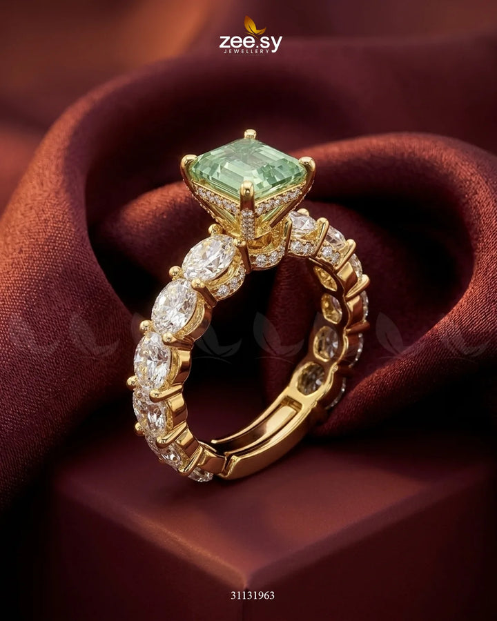 Golden Solitaire Center Stone Ring Golden Mint Green Finger Ring - Zeesy Jewellery Pakistan | Premium Artificial & Imitation Jewellery