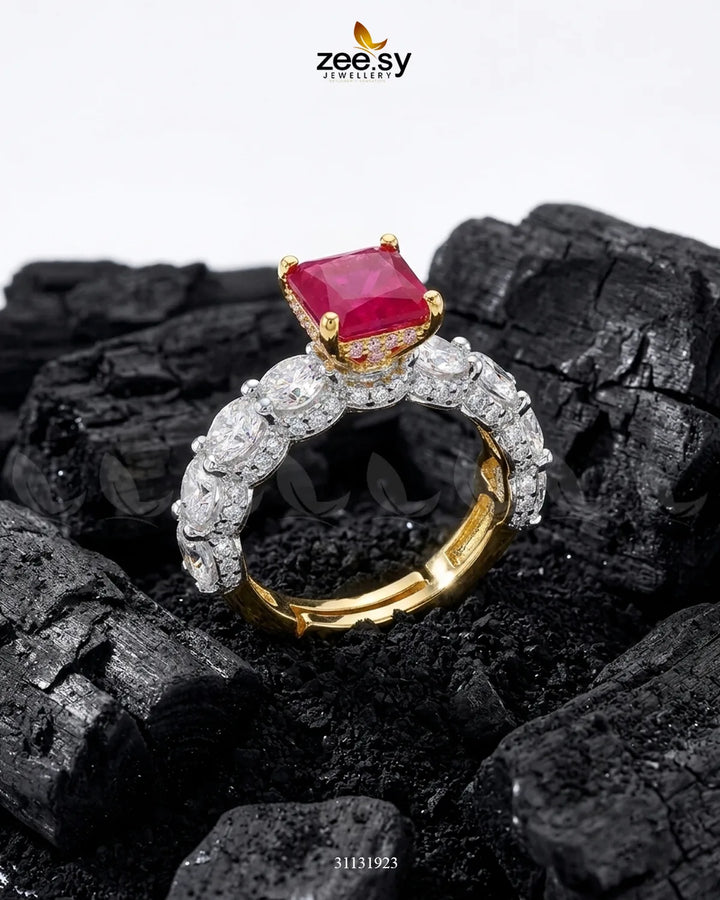 Golden Solitaire Center Stone Ring Finger Ring - Zeesy Jewellery Pakistan | Premium Artificial & Imitation Jewellery
