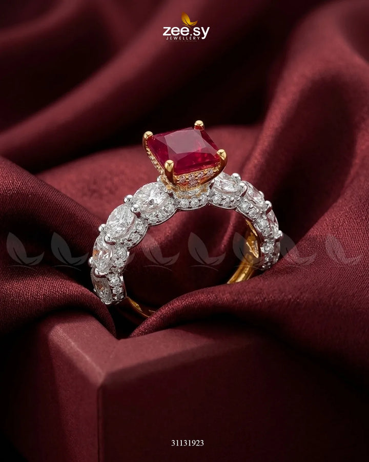 Golden Solitaire Center Stone Ring Golden Ruby Finger Ring - Zeesy Jewellery Pakistan | Premium Artificial & Imitation Jewellery