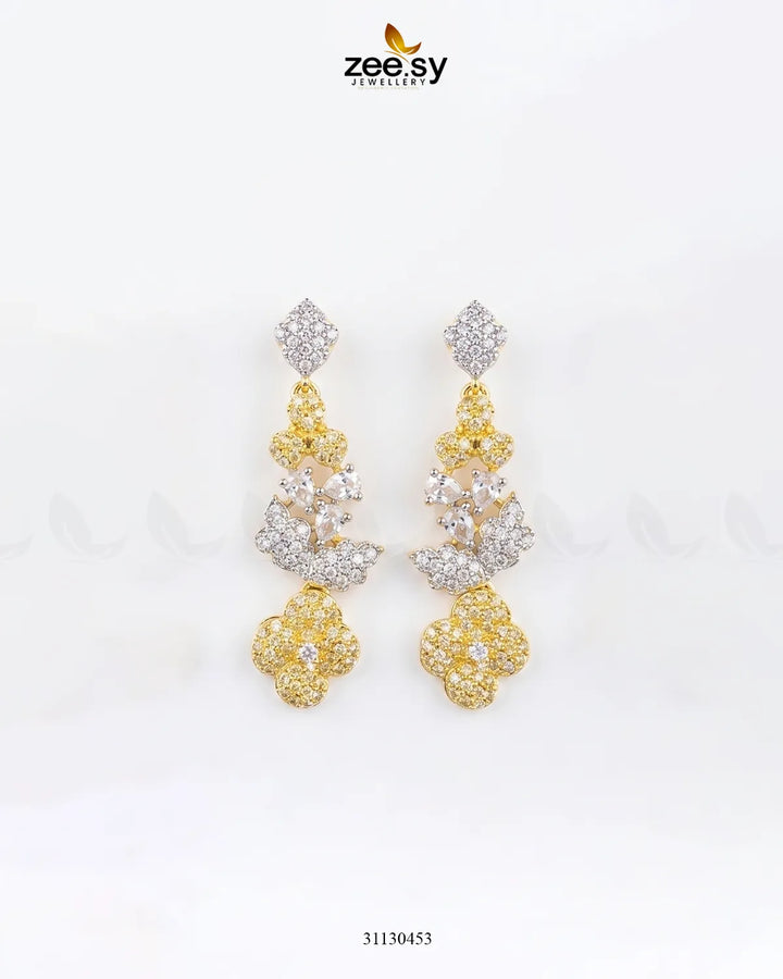 Golden Starburst Gemstone Earrings Golden white Earrings - Zeesy Jewellery Pakistan | Premium Artificial & Imitation Jewellery