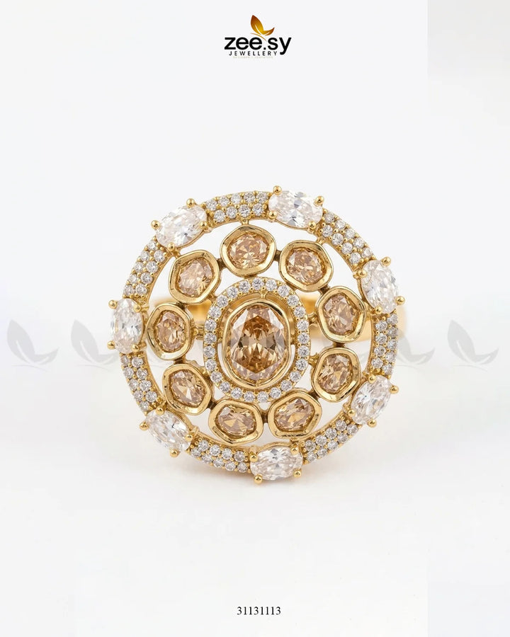 Golden Stunning Circle Crystal Ring Golden Champagne Finger Ring - Zeesy Jewellery Pakistan | Premium Artificial & Imitation Jewellery