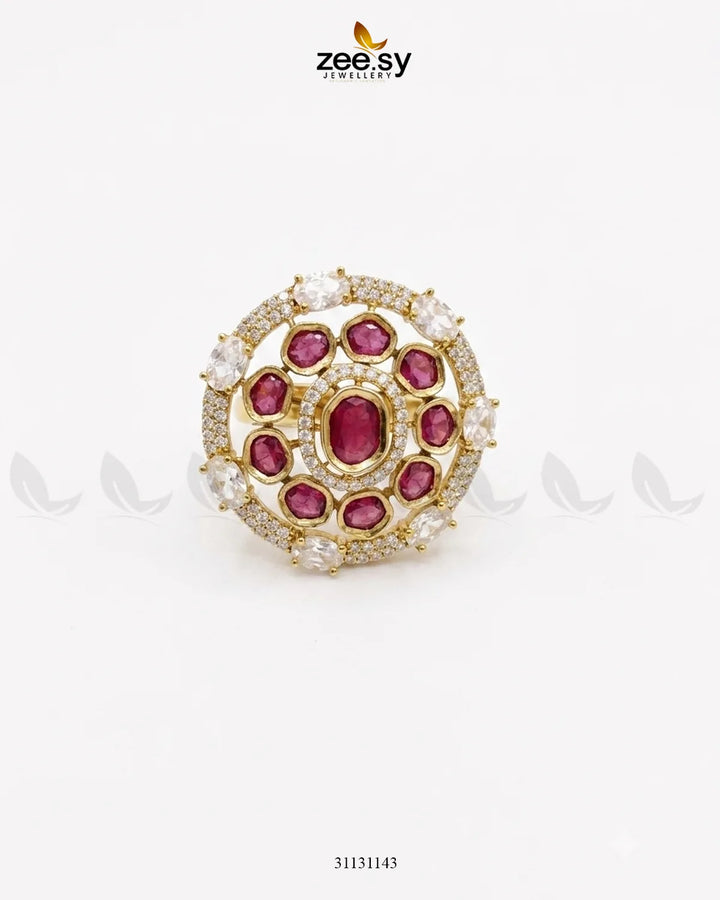 Golden Stunning Circle Crystal Ring Finger Ring - Zeesy Jewellery Pakistan | Premium Artificial & Imitation Jewellery