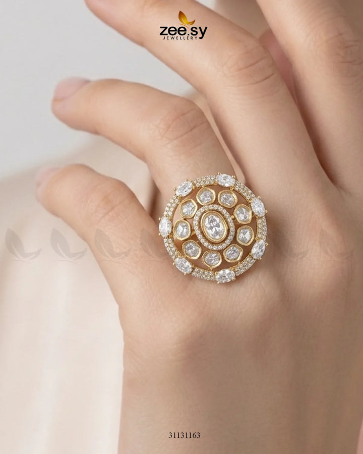 Golden Stunning Circle Crystal Ring Finger Ring - Zeesy Jewellery Pakistan | Premium Artificial & Imitation Jewellery