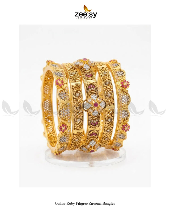 Gulnar Ruby Filigree Zirconia Bangles BANGLES - Zeesy Jewellery Pakistan | Premium Artificial & Imitation Jewellery
