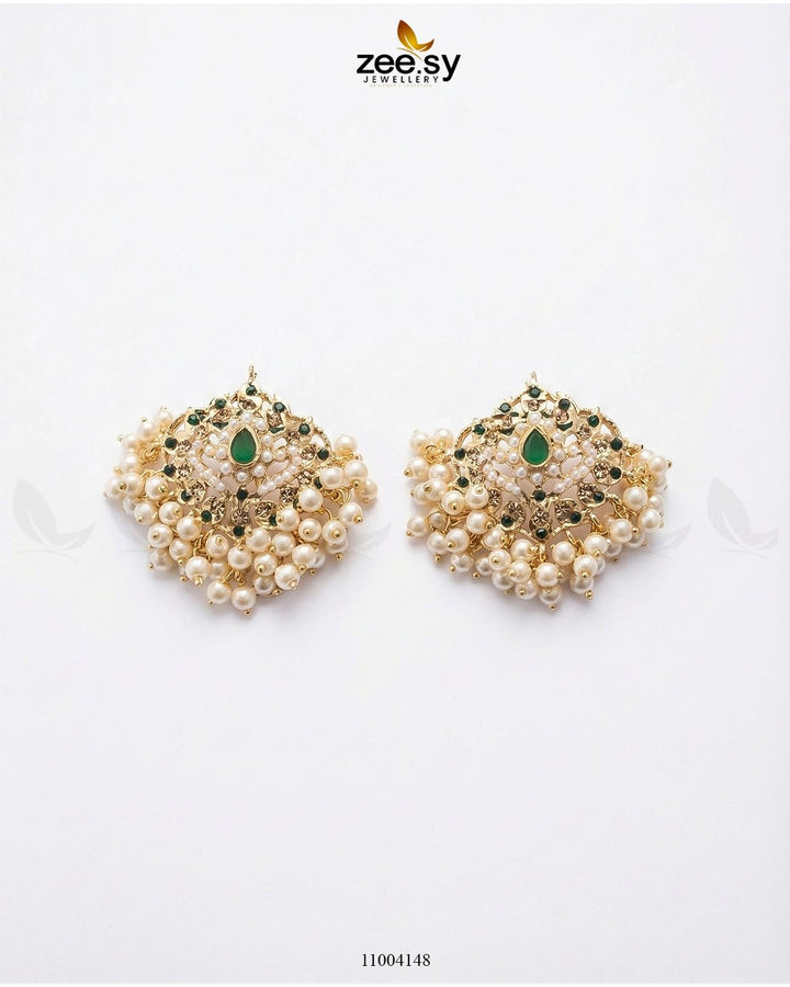 Hyderabadi Pearl Drop Earrings Green Earrings - Zeesy Jewellery Pakistan | Premium Artificial & Imitation Jewellery