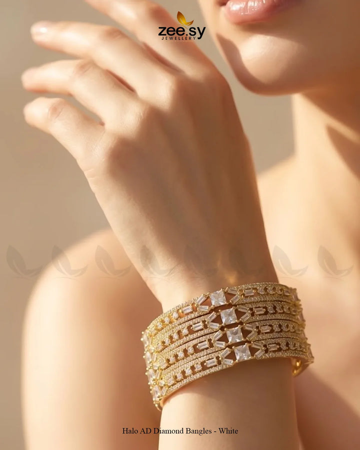 Halo AD Diamond Bangles - White