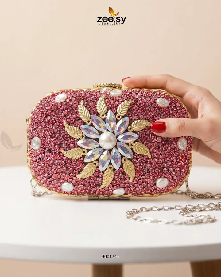 Handcrafted Kundan Floral Clutch Bag ACCESSORIES - Zeesy Jewellery Pakistan | Premium Artificial & Imitation Jewellery