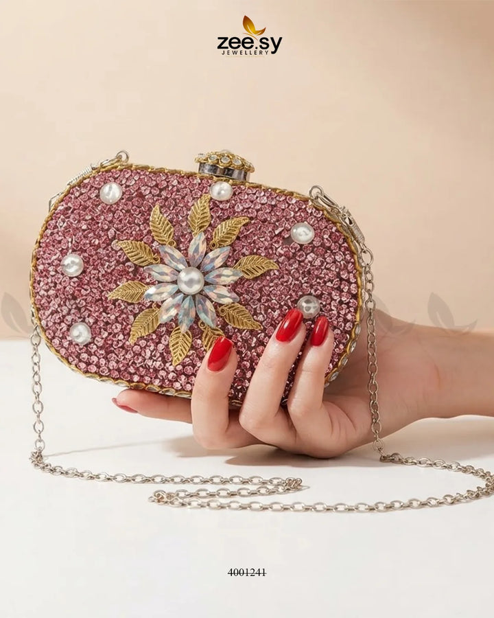Handcrafted Kundan Floral Clutch Bag ACCESSORIES - Zeesy Jewellery Pakistan | Premium Artificial & Imitation Jewellery
