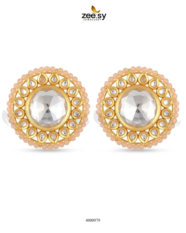Hazel Beaded Circular Kundan Earrings Earrings - Zeesy Jewellery Pakistan | Premium Artificial & Imitation Jewellery