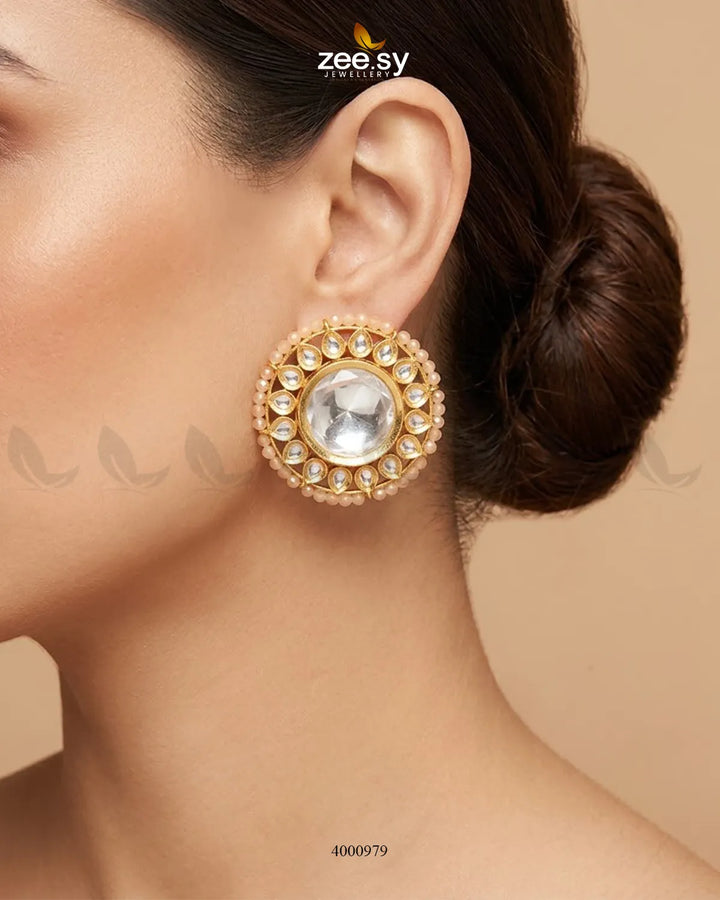 Hazel Beaded Circular Kundan Earrings Earrings - Zeesy Jewellery Pakistan | Premium Artificial & Imitation Jewellery