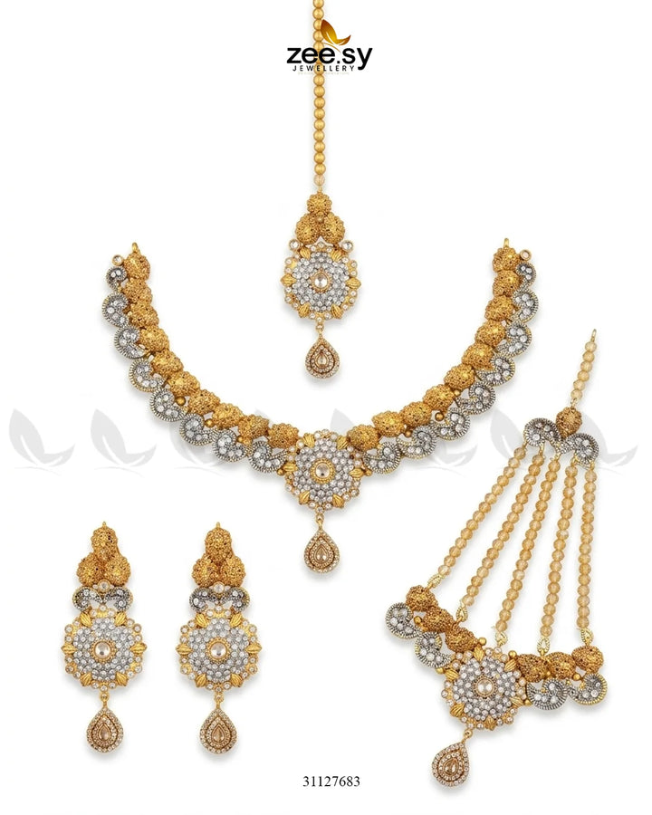 Hexagon Cluster Pave Bridal Set Bridal Set - Zeesy Jewellery Pakistan | Premium Artificial & Imitation Jewellery