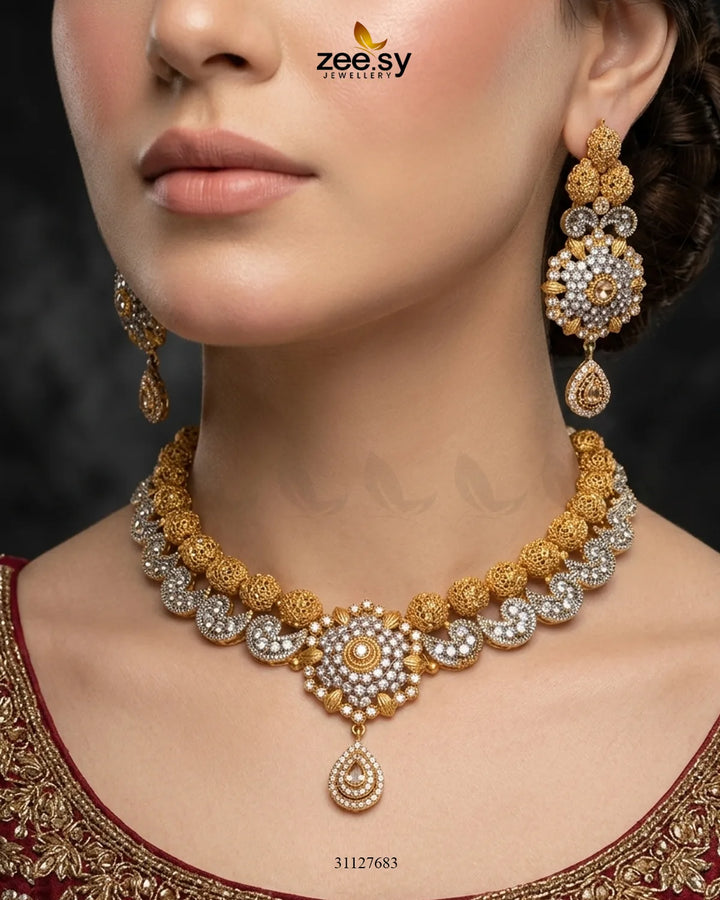Hexagon Cluster Pave Bridal Set Bridal Set - Zeesy Jewellery Pakistan | Premium Artificial & Imitation Jewellery