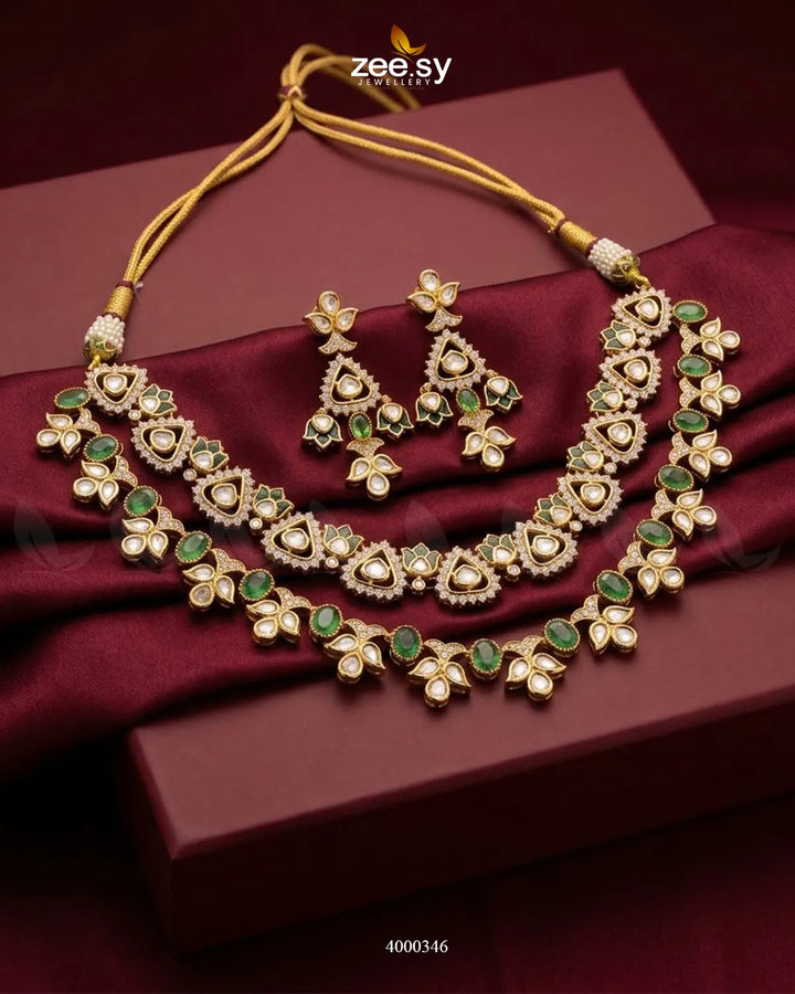 Jade Double Kundan Necklace Set Necklace Sets - Zeesy Jewellery Pakistan | Premium Artificial & Imitation Jewellery
