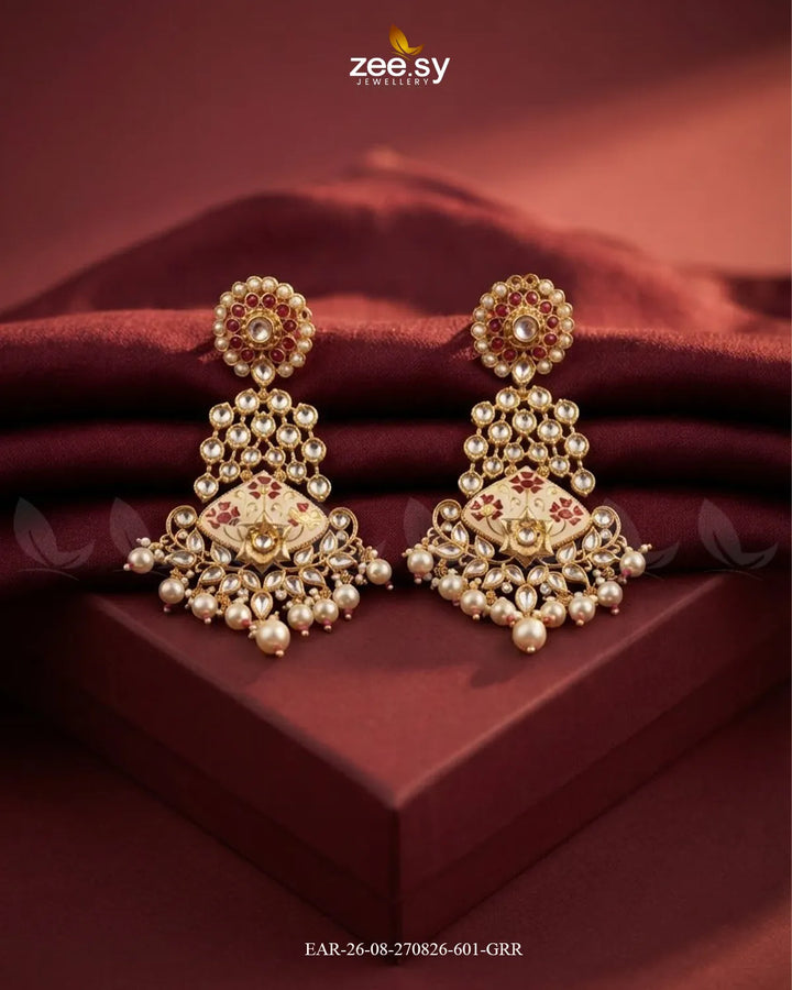 Jasmine Kundan Pearl Earring Golden Ruby & Red Earrings - Zeesy Jewellery Pakistan | Premium Artificial & Imitation Jewellery