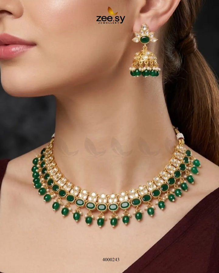 Lagoon Jhumka Beaded Necklace Set Necklace Sets - Zeesy Jewellery Pakistan | Premium Artificial & Imitation Jewellery