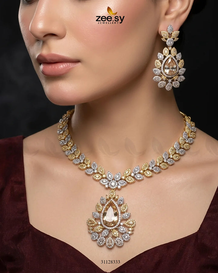 Leaf Teardrop Necklace Set Necklace Sets - Zeesy Jewellery Pakistan | Premium Artificial & Imitation Jewellery