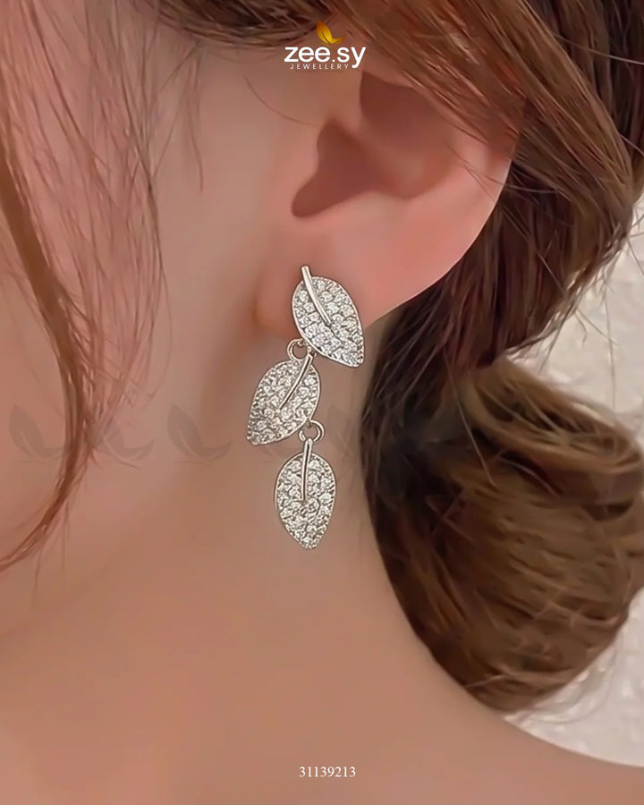 Leaf Zircon Dangle Earrings