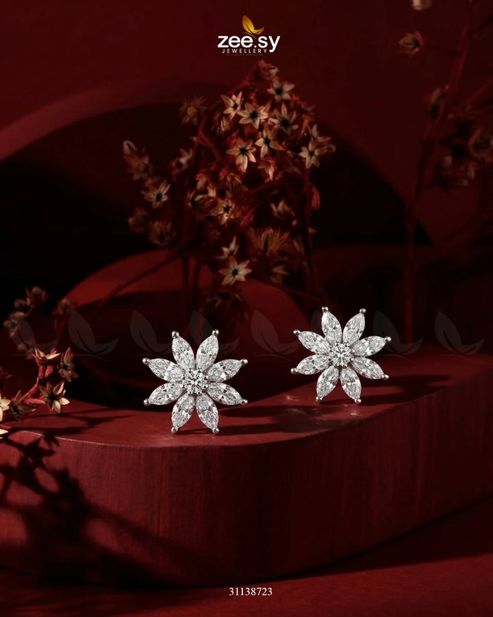 Lotus Floral Crystal Studs Earrings Earrings - Zeesy Jewellery Pakistan | Premium Artificial & Imitation Jewellery