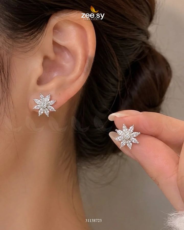 Lotus Floral Crystal Studs Earrings Earrings - Zeesy Jewellery Pakistan | Premium Artificial & Imitation Jewellery