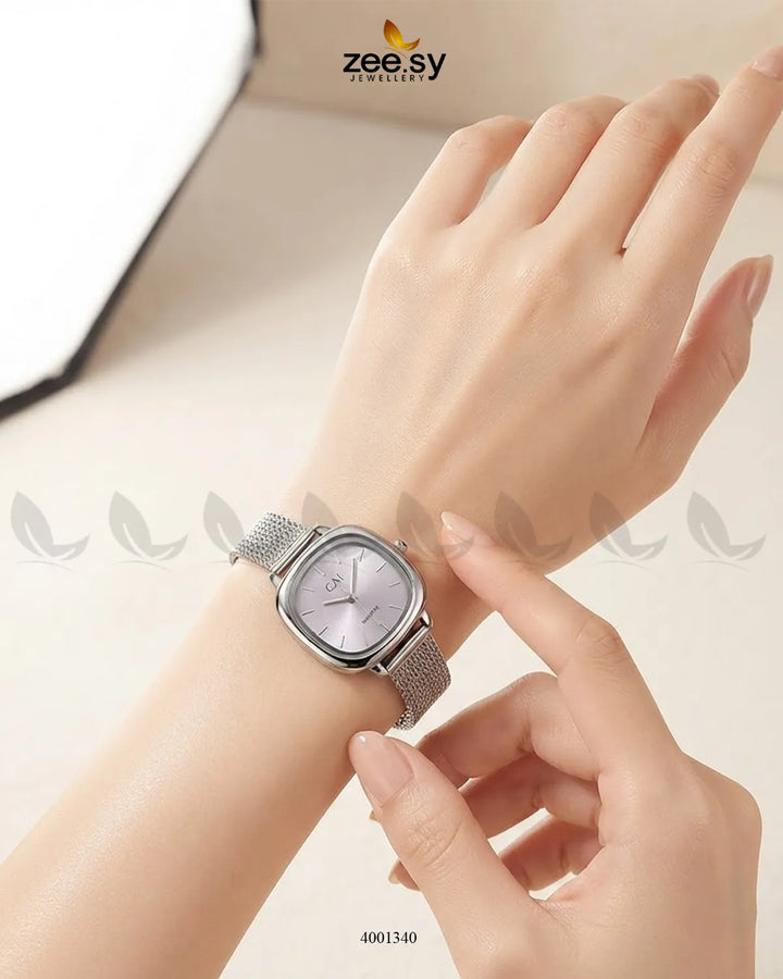Purple Lunar Woven Link Watch by AJ03, featuring a woven strap and sleek watch face, styled as a fashionable accessories piece.