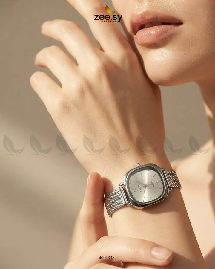 AJ03 Lunar Woven Link Watch with a white woven strap and sleek design, showcasing the stylish accessory on a neutral background.