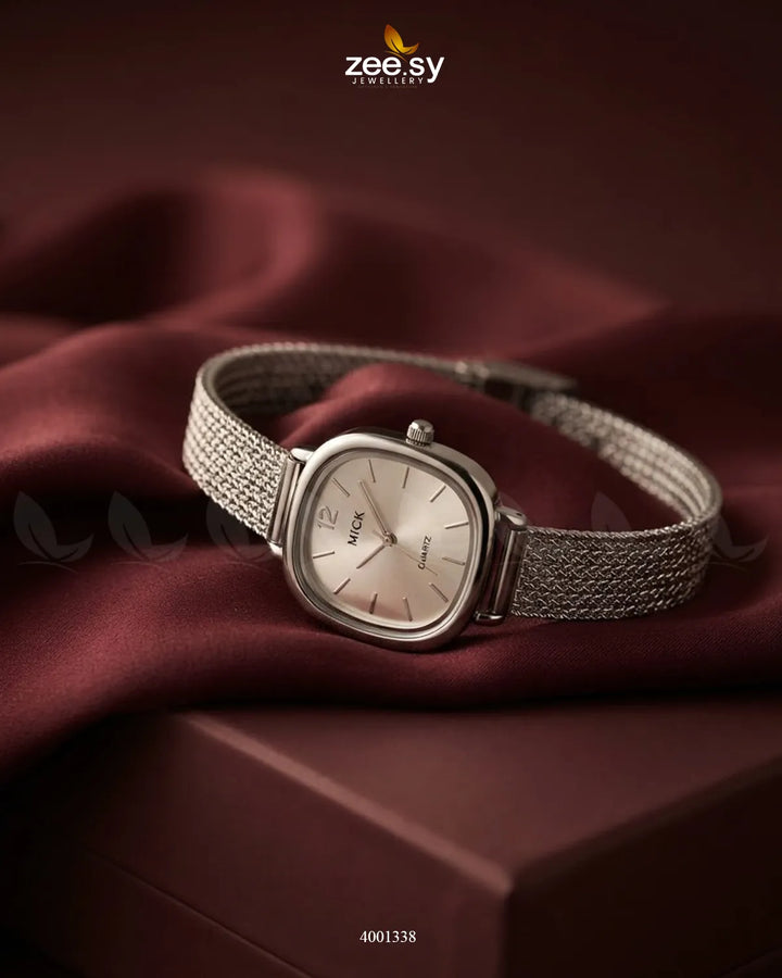 AJ03 Lunar Woven Link Watch with a white woven strap and sleek design, showcasing the stylish accessory on a wrist.