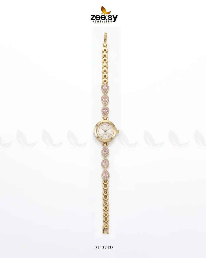 Luxury Rose Bracelet Watch Golden Mint Pink ACCESSORIES - Zeesy Jewellery Pakistan | Premium Artificial & Imitation Jewellery