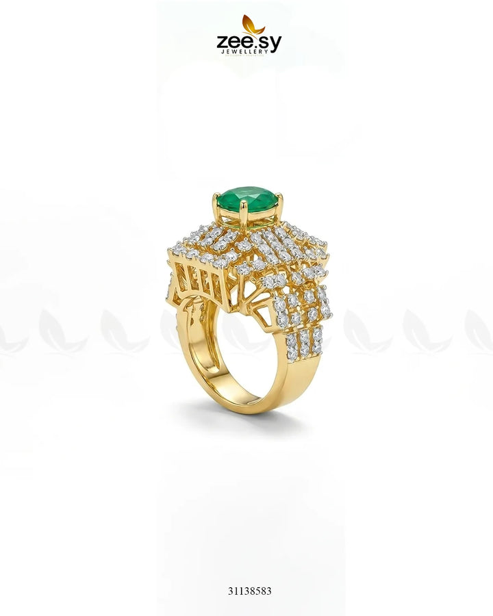 Majestic Heritage Statement Ring Golden Green Finger Ring - Zeesy Jewellery Pakistan | Premium Artificial & Imitation Jewellery
