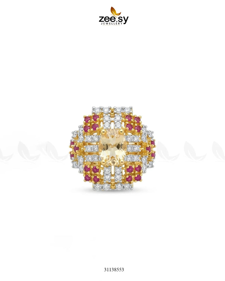 Majestic Heritage Statement Ring Golden Ruby & Champagne Finger Ring - Zeesy Jewellery Pakistan | Premium Artificial & Imitation Jewellery