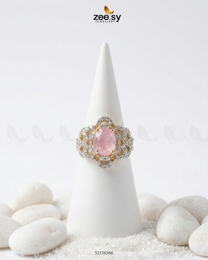 Midnight Star Oval Stone Ring Golden Mint Pink Finger Ring - Zeesy Jewellery Pakistan | Premium Artificial & Imitation Jewellery