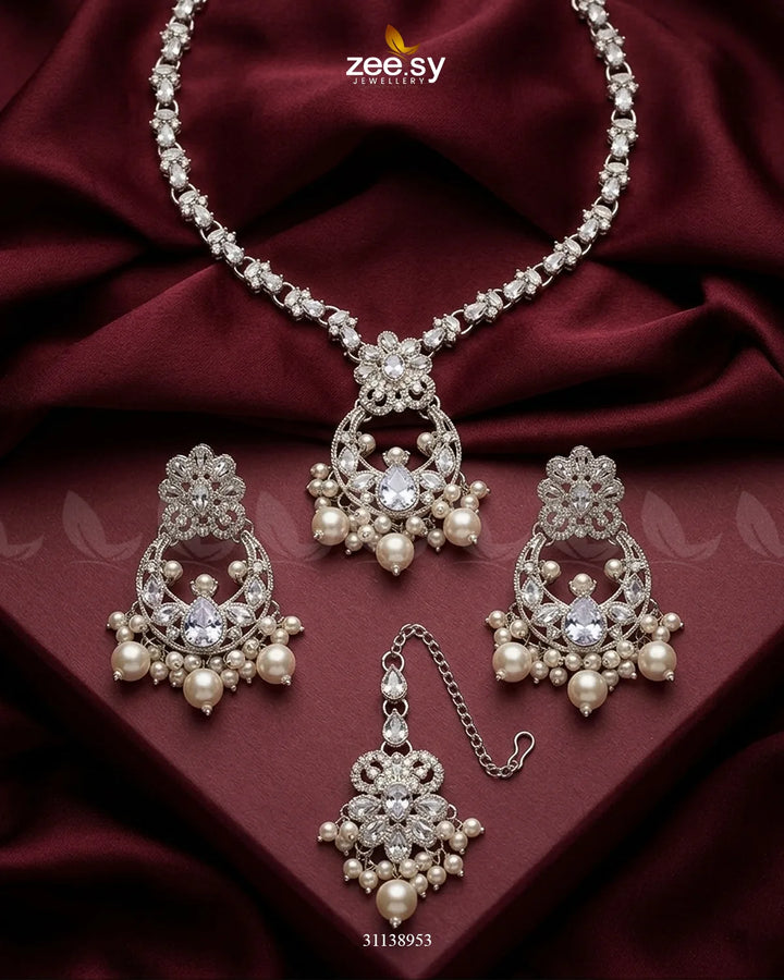 Moon Pearl Stone Necklace Set Necklace Sets - Zeesy Jewellery Pakistan | Premium Artificial & Imitation Jewellery