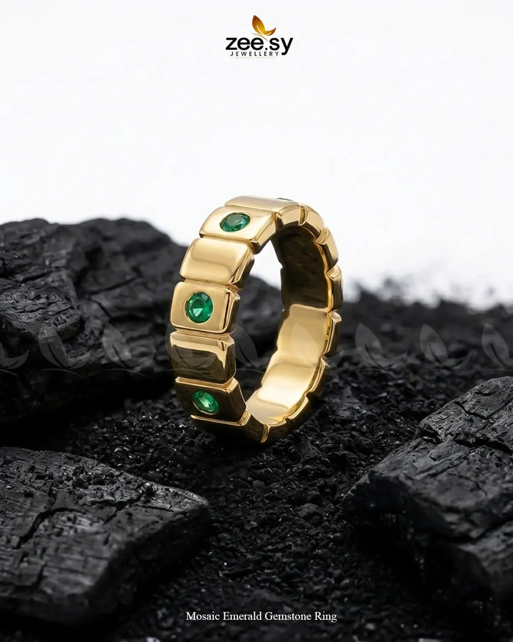 Mosaic Emerald Gemstone Ring Finger Ring - Zeesy Jewellery Pakistan | Premium Artificial & Imitation Jewellery