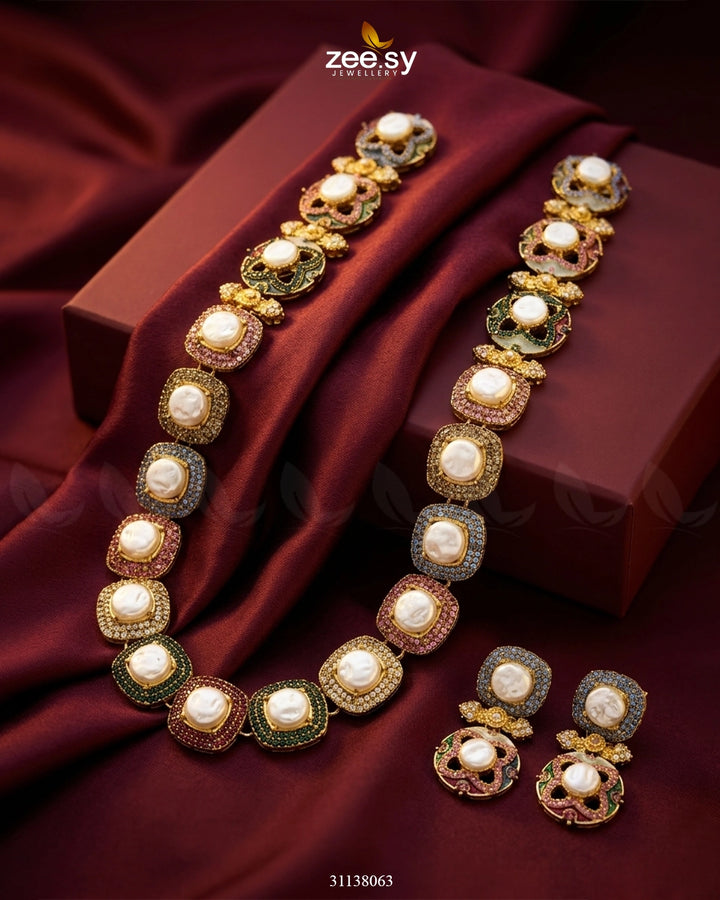 Mosaic Pearl Royale Malla Set Malla Necklace - Zeesy Jewellery Pakistan | Premium Artificial & Imitation Jewellery