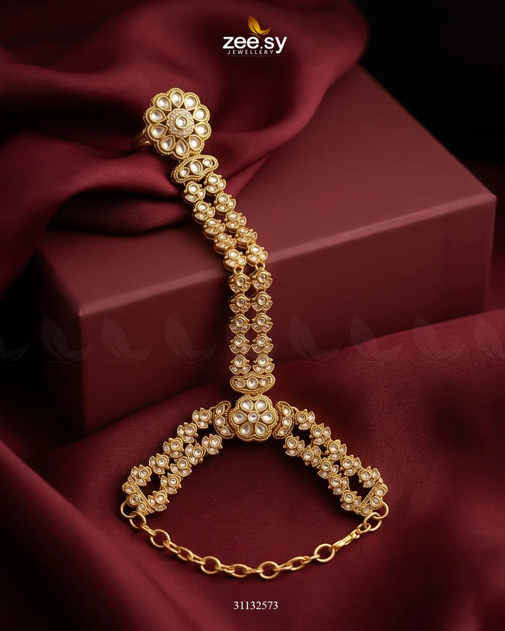 Mughal Floral Stone Anja Bracelet Golden White Bracelet - Zeesy Jewellery Pakistan | Premium Artificial & Imitation Jewellery