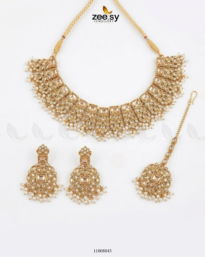Imperial Heirloom Luxe Bridal Set Champagne Necklace Sets - Zeesy Jewellery Pakistan | Premium Artificial & Imitation Jewellery