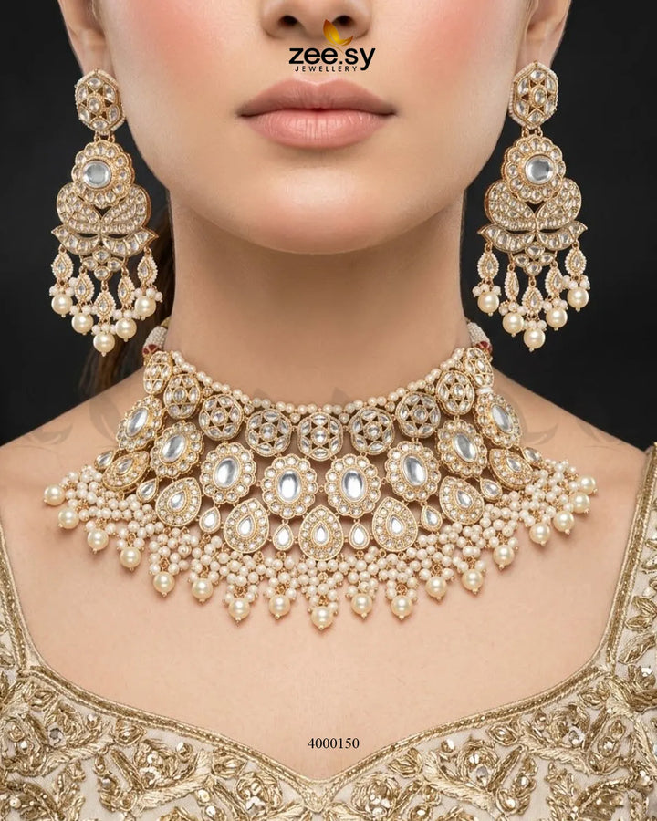 Nimbus Pearl Kundan Bridal Set Bridal Set - Zeesy Jewellery Pakistan | Premium Artificial & Imitation Jewellery