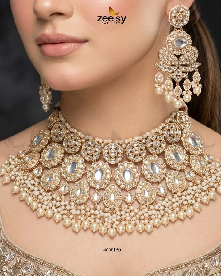 Nimbus Pearl Kundan Bridal Set Bridal Set - Zeesy Jewellery Pakistan | Premium Artificial & Imitation Jewellery