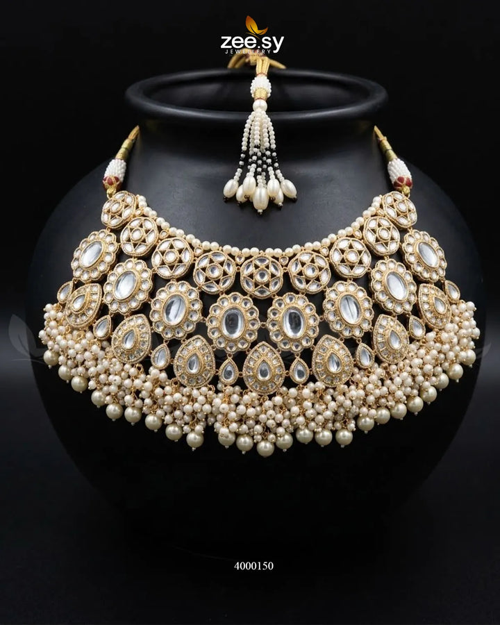 Nimbus Pearl Kundan Bridal Set Bridal Set - Zeesy Jewellery Pakistan | Premium Artificial & Imitation Jewellery