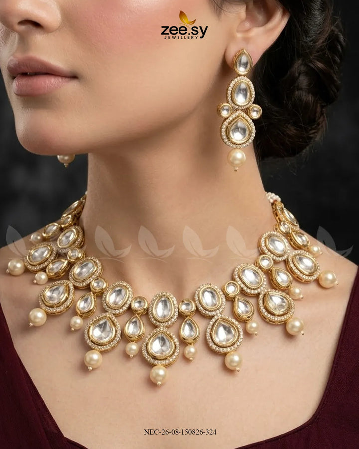 Noori Bold Polki Necklace Set Necklace Sets - Zeesy Jewellery Pakistan | Premium Artificial & Imitation Jewellery