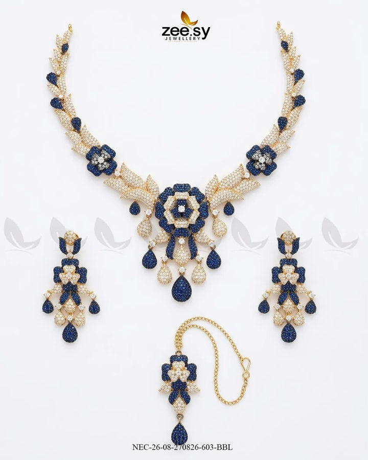 Ocean Zirconia Necklace Set - Black Necklace Sets - Zeesy Jewellery Pakistan | Premium Artificial & Imitation Jewellery