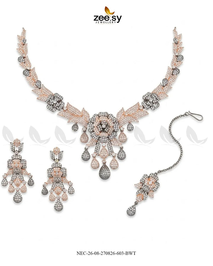 Ocean Zirconia Necklace Set - Black Necklace Sets - Zeesy Jewellery Pakistan | Premium Artificial & Imitation Jewellery