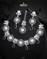 Oleander Necklace Set Silver Blue - Zeesy Jewellery