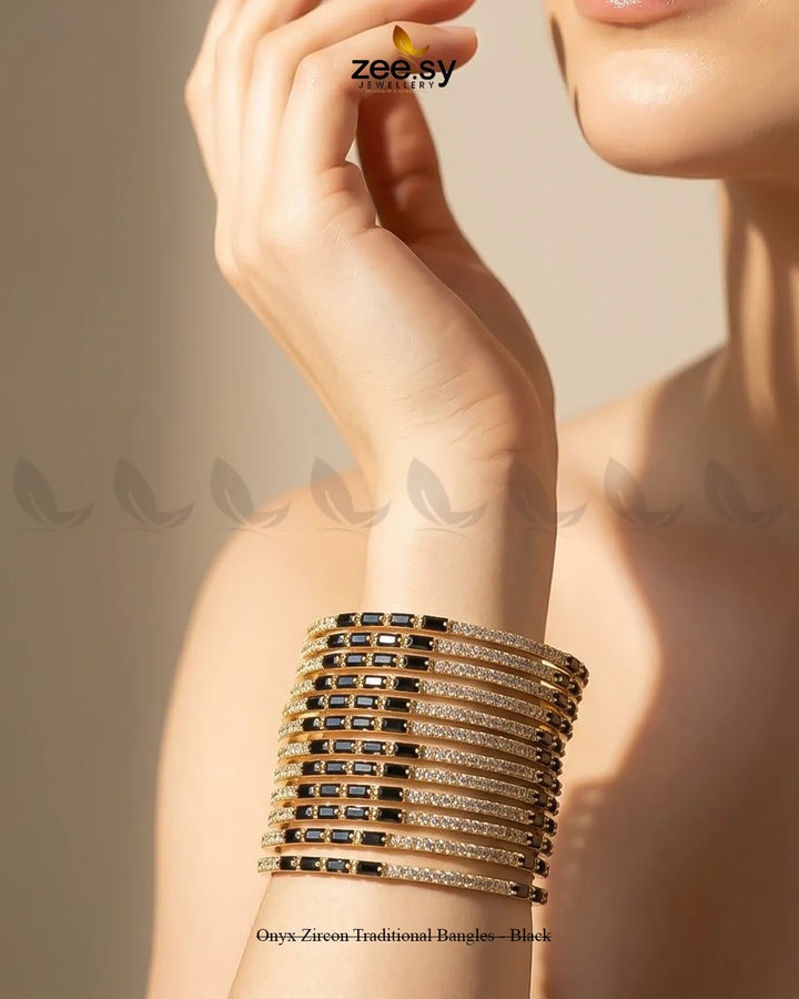 Onyx Zircon Traditional Bangles - Black