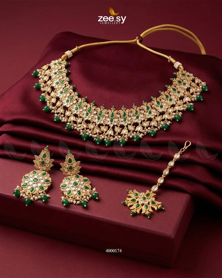 RHS09 Opal Bold Pearl Necklace Set with green opal and bold pearl necklace close-up