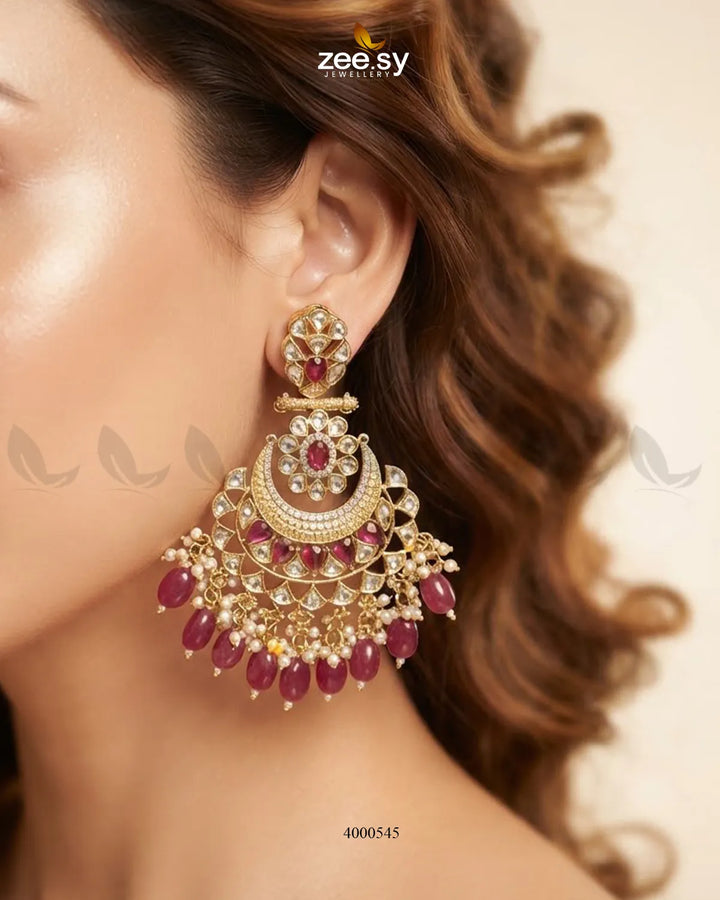 Orchid Grand Crescent Chandbali Earrings Earrings - Zeesy Jewellery Pakistan | Premium Artificial & Imitation Jewellery
