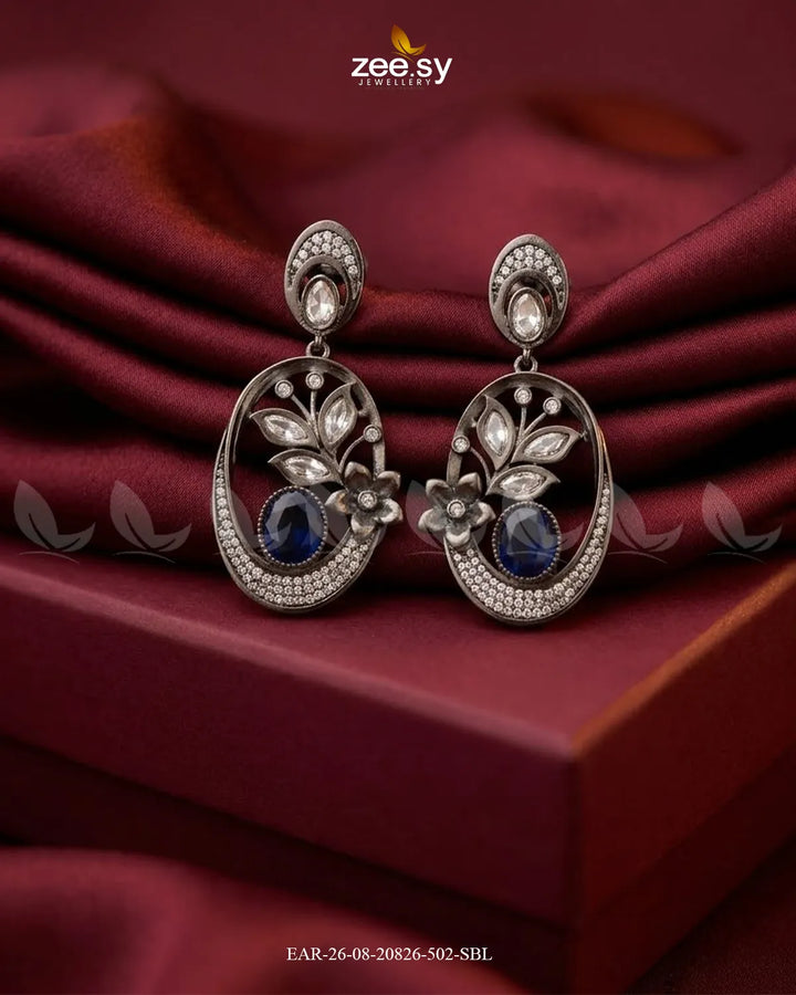 Orla Oval Crystal Drop Earrings Silver Blue Earrings - Zeesy Jewellery Pakistan | Premium Artificial & Imitation Jewellery